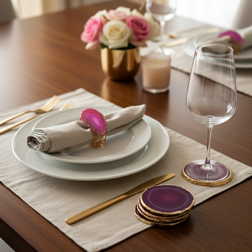 CONJUNTO PORTA GUARDANAPOS ÁGATA ROSA 💗