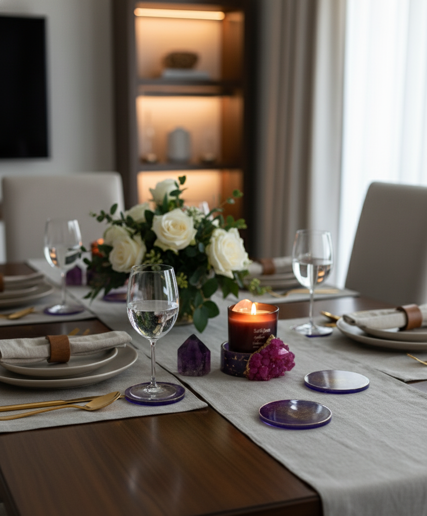 CONJUNTO PORTA COPOS INSPIRADOS NA AMETISTA💜