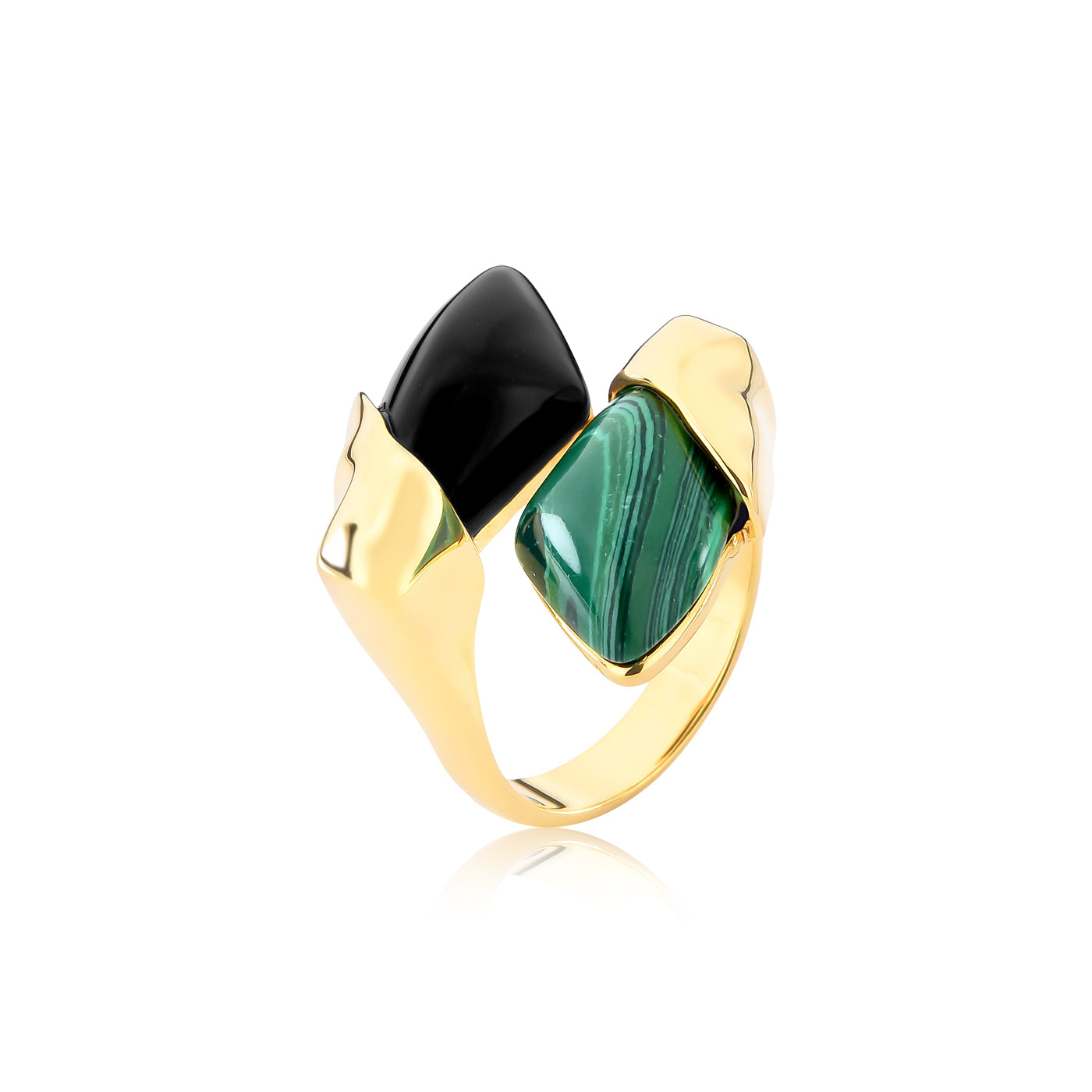 BLACK OBSIDIAN &amp; MALACHITE RING